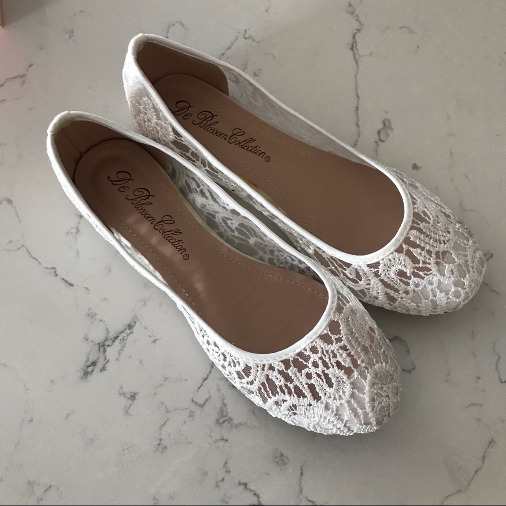 White crochet lace flat shoes - new in box